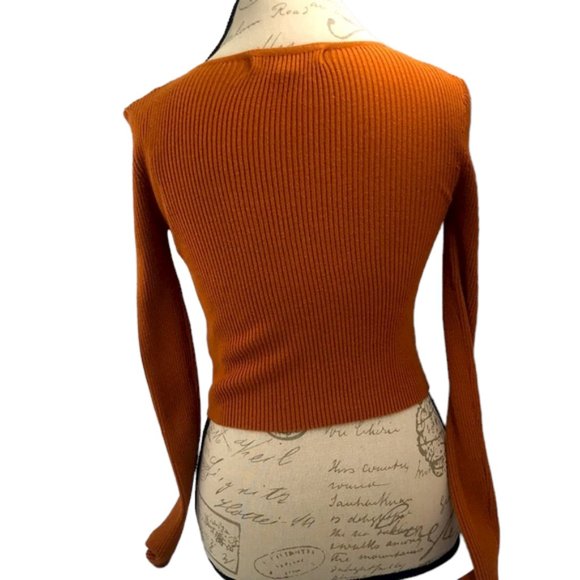 Forever 21 Orange Ribbed CrissCross Detailing Sweater Size S - Picture 3 of 5